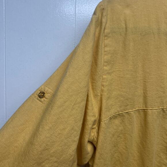 Ellen Tracy Womens Top Medium Linen Cotton Roll Tab Sleeve Summer Breathable - Picture 6 of 15